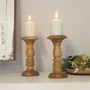 Support de bougie pilier en bois fait main, style antique, centre de table rustique pour la maison et la décoration de mariage - Product Image 5