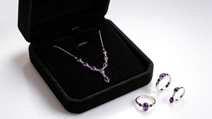Handcrafted 925 Sterling Silver <b>Necklace</b> with Genuine <b>African</b> Amethyst Gemstone Diamond and Pearl Birthday Present Solutions - Product Image 2