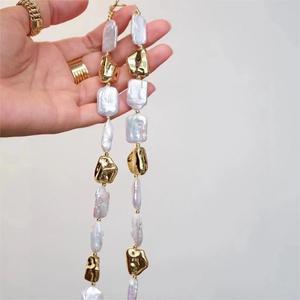 สร้อยคอไข่มุกน้ำจืดทรงสี่เหลี่ยมทำมือ พร้อมตัวล็อคแบบมีประกาย แนะนำสำหรับการทำเครื่องประดับ DIY - Product Image 2