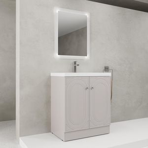 Mobile bagno freestanding da 30 pollici con lavabo in resina bianca e 2 ante con chiusura ammortizzata, facile da montare (KD) - Product Image 1
