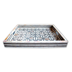 Luxury Handmade Mother Of Pearl Tiled Rectangular Serving Tray Inlaid <b>Mop</b> Ottoman Coffee Table Decorative Platter For Home Decor - Product Image 5