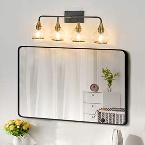 31\" Modern 4-<b>Light</b> <b>Wall</b> Sconce <b>Black</b> Gold <b>Bathroom</b> <b>Light</b> Fixture Clear Glass Shades Industrial Style <b>Wall</b> Mounted Vanity Lamp - Product Image 2