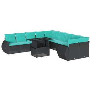 Juego de sofás de jardín de ratán sintético negro de 11 piezas con cojines para muebles de patio - Product Image 2