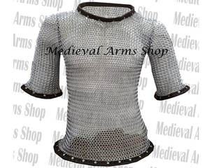 Haubert en maille artisanal avec garniture en cuir, demi-manches, en aluminium, pour adulte unisexe, pour chevalier, reconstitution historique, armure - Product Image 2