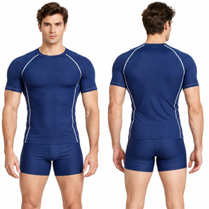Customized Short Sleeves <b>Swim</b> Wear <b>T</b>-<b>Shirts</b> Compression Shorts Swimwear 2 Piece Set Quick Dry Rashguard Tee Shorts Set Men's - Product Image 2