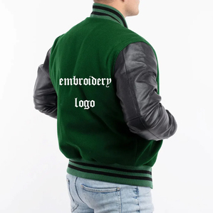 Custom Embroidery <b>Men</b> Green Leather Sleeve <b>Baseball</b> Bomber Letterman <b>Jacket</b> Stand Collar Unisex Casual Autumn Wear <b>Men's</b> <b>Jackets</b> - Product Image 6