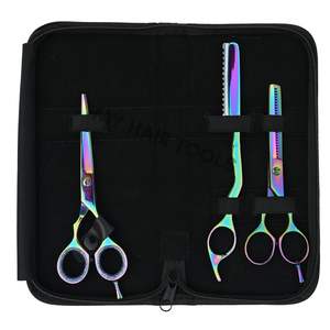 Kit de herramientas de peluquería portátiles de acero inoxidable con tijeras para cortar el cabello, tijeras de texturización y entresacado, y kit de cuchillas para peinar. - Product Image 1