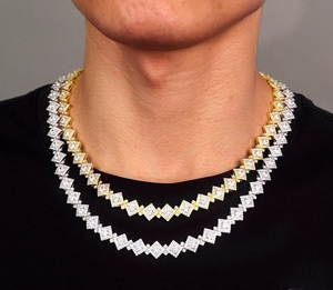 Conjunto de Collar de Cadena de Eslabones Cuadrados con Diamantes Cultivados en Laboratorio de Plata 925 para Hombre, Joyería de Lujo Geométrica - Product Image 2