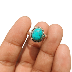 Wholesale Vintage Handcrafted 925 Sterling Silver Natural <b>Turquoise</b> <b>Ring</b> Oval Gemstone Rope Bezel Solitaire <b>Ring</b> for Women - Product Image 2
