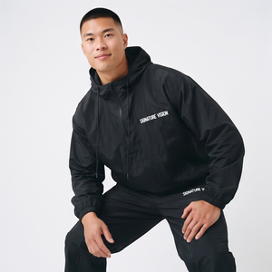 Survêtement coupe-vent 100% nylon léger et imperméable avec capuche et pantalon, coupe oversize, unisexe, idéal pour le camping et la pluie - Product Image 4