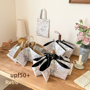 <span class=keywords><strong>Parapluie</strong></span> double usage pluie et soleil pour femme, marque OEM, <span class=keywords><strong>fabrication</strong></span> en gros, motif floral français, revêtement noir, UPF50, 5 plis - Product Image 2
