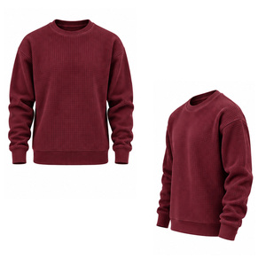 Mens Waffle Knit Sweatshirt <b>Thermal</b> Crewneck Long Sleeve Casual Pullover Textured <b>Top</b> Custom OEM Activewear Manufacturer Factory - Product Image 6
