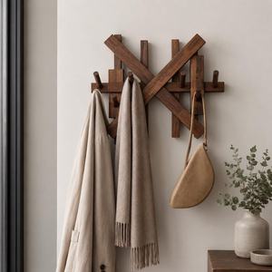 Rustic Wooden <b>Coat</b> <b>Rack</b> <b>Wall</b> <b>Mounted</b> Hook Organizer Handmade Solid Wood Storage Solution for Home Entryway - Product Image 5