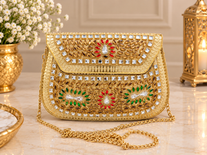 Pochette de soirée artisanale en mosaïque métallique multicolore pour femme, avec perles et strass, idéale pour les fêtes et événements. - Product Image 3