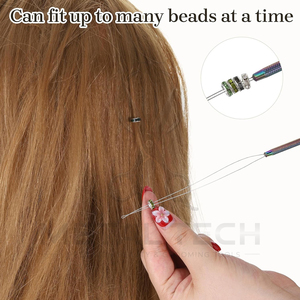Rainbow Hair Extension Loop <b>Needle</b> Wire <b>Threader</b> Pulling Hook for Micro Ring Link Silicone Beads I-Tip Feather Installation Tool - Product Image 5