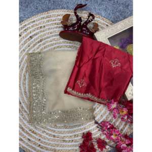 Saree de soirée design avec séquence et broderie Zari pour la fête - Product Image 3