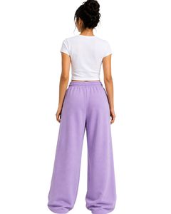 Custom Lavender Women Wide Leg Sweatpants High Waist Loose Fit Casual Streetwear Lounge Fleece <b>Trousers</b> <b>With</b> Drawstring <b>Pockets</b> - Product Image 2