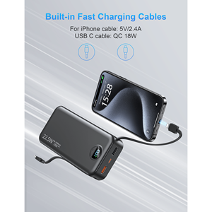 20000mAh caricabatterie portatile ad alta velocità Slim da viaggio essenziali Power Bank con cavi integrati e cavi compatibili con iPhone - Product Image 5