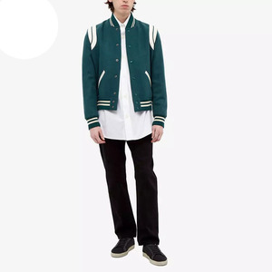 Chaqueta Varsity Slim Fit para Hombre con Mangas de Cuero, Chaqueta Bomber Estilo Universitario, Ropa Deportiva Casual - Product Image 3