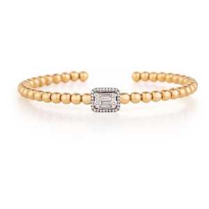 <b>Gold</b> Beaded <b>Bangles</b> Baguette Round Lab Grown Diamond 14k 18k <b>Solid</b> <b>Gold</b> Solitaire Everyday Wear Open Cuff Bracelets Fine Jewelry - Product Image 1