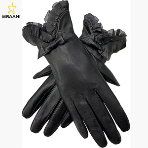 Fashion <b>Gloves</b> for Women Sheepskin Leather Warm Cashmere Lining Lace Bow Design Touchscreen Windproof Driving <b>Gloves</b> - Product Image 1