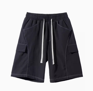 KATIN Men's 100% Cotton High Street Windproof Knitted Bermuda Shorts Solid Color Drawstring Waist Casual Style with Pockets - Product Image 1