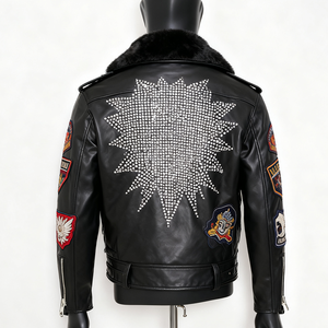 Veste universitaire pour homme PIHA SPORTS, couleur verte, col montant, décontractée, en cuir véritable, coupe classique, style motard, pour l'hiver - Product Image 2
