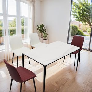 Tavolo da Pranzo da 63 Pollici con Piano in Pietra Sinterizzata/Marmo/Porcellana e Gambe in Lega di Alluminio per Cucina/Soggiorno, 6 Posti - Product Image 4