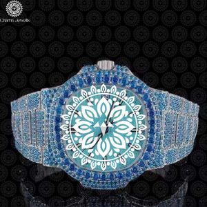 Reloj Charm Jewells con piedras preciosas azules para mujer, caja redonda de acero inoxidable, 38mm, cuarzo analógico, cierre plegable de moda de lujo - Product Image 1
