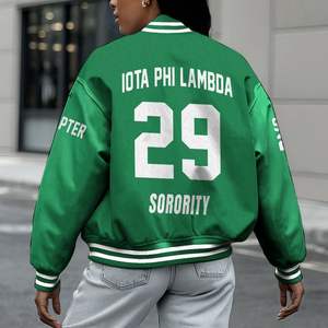 Iota Phi Lambda Women Custom Chapter Varsity Jacket Solid Emerald Green Letter Crest Number Year Sorority Bomber Jacket - Product Image 2