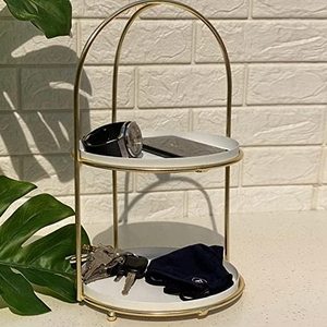 Delight World - Soporte de Aluminio de 2 Niveles para Tartas, Bandeja Blanca con Base Dorada de 32 cm, Plato para Aperitivos para Decoración del Hogar, Fiestas y Eventos Elegantes - Product Image 6