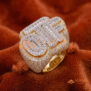Luxury 14K Gold Plated OTF Logo <b>Ring</b> Men's Iced Out Hip Hop Jewellery Micro Pave Baguette Lab Diamond <b>Statement</b> <b>Ring</b> - Product Image 3