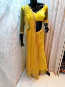 Elegant <b>Yellow</b> Embellished Lightweight Georgette Floor-Length <b>Saree</b> with Designer Border for Festive & Wedding Wear - Product Image 2