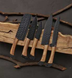 Low MOQ Handmade Damascus Steel Chef <b>Knife</b> <b>Set</b> Durable <b>Sharp</b> Best Quality Custom Logo 5-Piece Ambidextrous Kitchen Use - Product Image 3