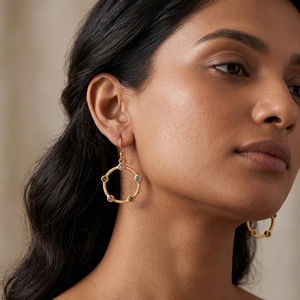 Pendientes de Aro de Plata de Ley 925 Chapados en Oro con Turmalina Multicolor, Joyería de Diseño Hecha a Mano con Piedras Preciosas para Mujer - Product Image 1