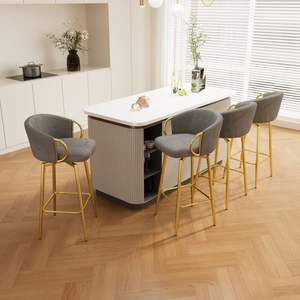 Sedie da pranzo 4 pezzi in stile moderno Set di 360 gradi sgabelli da Bar girevoli comode sedie alte in velluto per Bar ristoranti semplici - Product Image 2