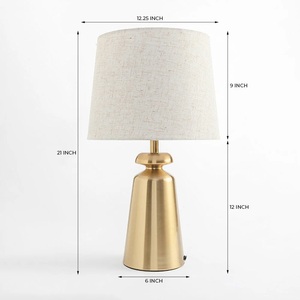 Lámpara de Mesa Monarch Bell de Metal con Acabado Dorado Cepillado, Pantalla de Lino, Base de Hierro Resistente, Iluminación Cálida para el Hogar - Product Image 4