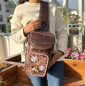 New Western Stylish Genuine Leather Women Chest Bag <b>Hair</b> on Tooled Leather Vintage Crossbody Bag Outdoor Luxury Travel Chest Bag - Product Image 3