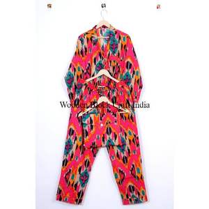 Conjuntos de Pijamas a Cuadros de Algodón 100% Premium para Mujer con Cintura Elástica - Ropa de Dormir Suave y Transpirable para Verano de la India - Product Image 5