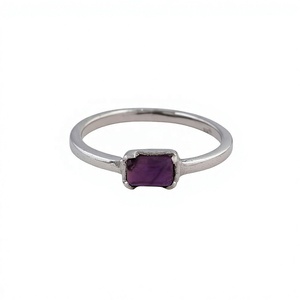 Natural <b>Purple</b> Amethyst 925 Sterling Silver Rectangular Gemstone Ring Handmade Womens Cocktail Statement Jewelry Wholesale - Product Image 1