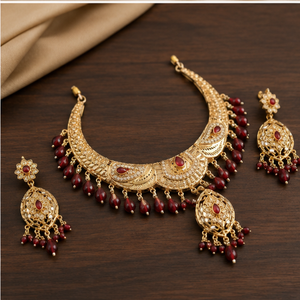 Nuevo Diseño Étnico, Juego de Joyería de Boda para Mujer Chapado en Oro con Collar y Aretes, Uso Tradicional, Elegante y Lujoso - Product Image 2