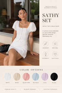 Ensemble deux pièces de qualité supérieure pour les vacances - Blouse blanche unie moulante à manches bouffantes et mini-jupe décontractée moderne - Vente en gros - Product Image 3