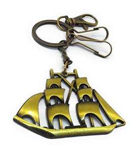 Llavero de Barco Pirata Vintage Hecho a Mano, Colgante de Barco de Bronce, Accesorio de Cordón Náutico Multicolor - Product Image 3