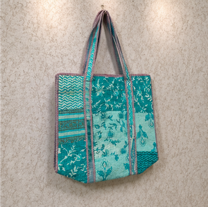 Bolso Tote Acolchado Bohemio Aqua Patchwork para Mujer, Hecho a Mano, de Algodón Floral, para Compras, Venta al por Mayor, Fabricante Exportador - Product Image 3