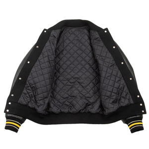Blouson Bomber en Laine de Haute Qualité pour Hommes et Femmes avec Logo Personnalisé en Cuir Variétés Noir Foncé - pour l'Hiver - Product Image 2