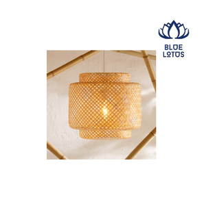 Lampe suspendue LED en rotin bleu lotus avec finition dorée, commande tactile/voix, garantie de 3 ans, grande lampe de plafond montée - Product Image 1