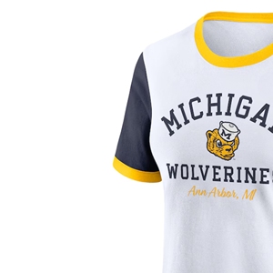 T-shirts blancs des Michigan Wolverines avec bordure contrastée, col rond, coupe classique, en coton, style jersey décontracté - Product Image 3