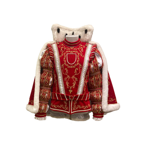 Traje de Carnaval Premium Rojo Terciopelo para Adulto con Bordado Dorado y Peluche Blanco, Traje de Príncipe para Festival de Carnaval - Product Image 1