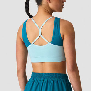 Sujetador Deportivo de Doble Capa para Mujer, 90% Poliéster, 10% Elastano, Alta Elasticidad, para Gimnasio, Verano, Entrenamiento, Running, Color Sólido - Product Image 2