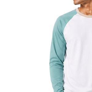 <b>White</b> And Mint Green Raglan Long Sleeve T Shirt Men Premium Cotton Crew Neck Graphic Baseball Tee Custom OEM Streetwear Apparel - Product Image 3
